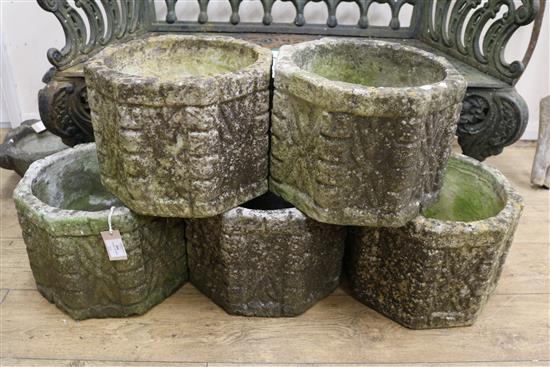 Five stone garden planters W. approx. 34cm